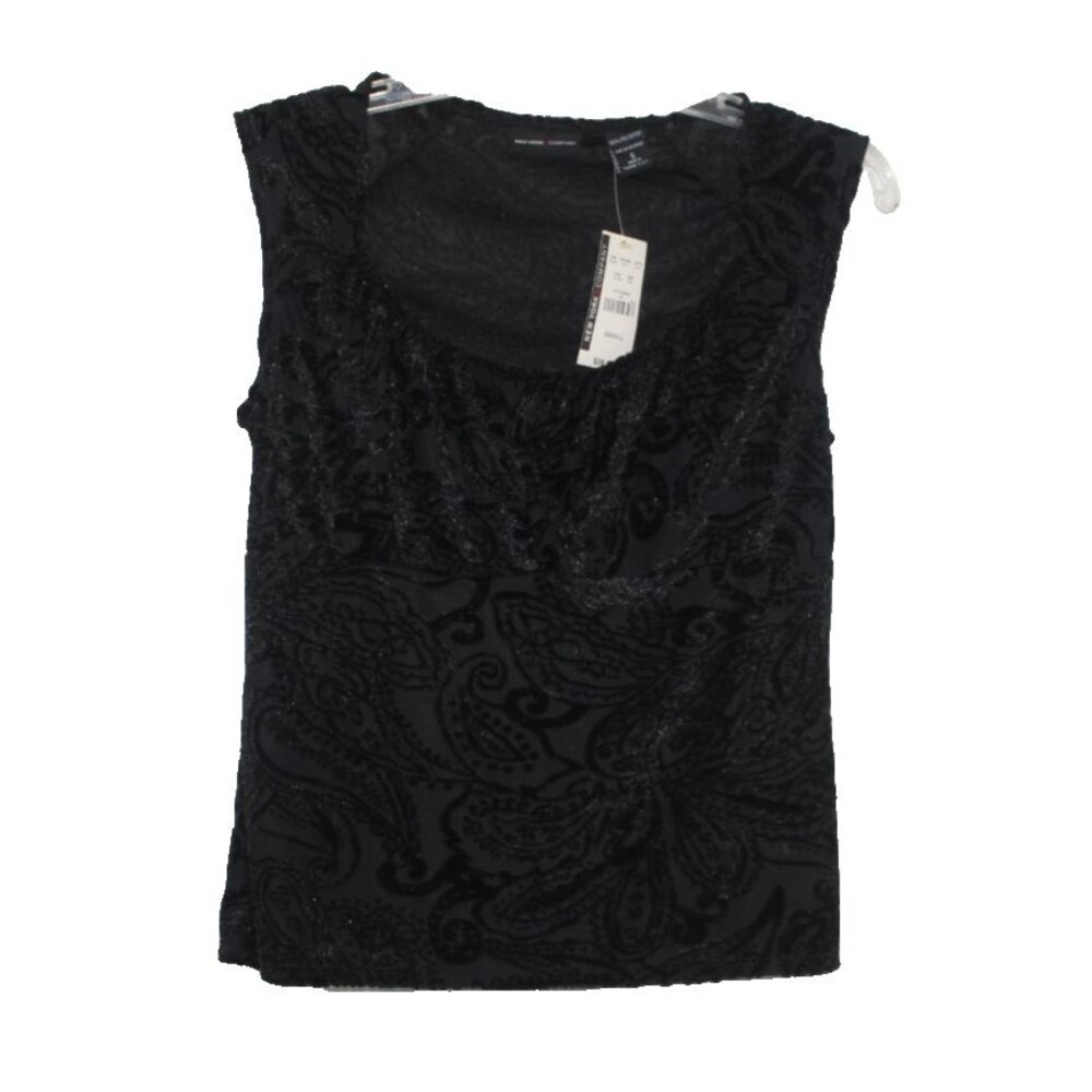 New York & Co. Black Sheer Tank With Black Velvet Paisly Print Size Small - Picture 2 of 6